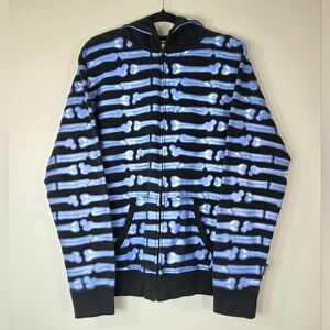 RARE VINTAGE SOCIAL COLLISION  GLOW IN THE DARK SKELETON FULL ZIP MASK HOODIE.